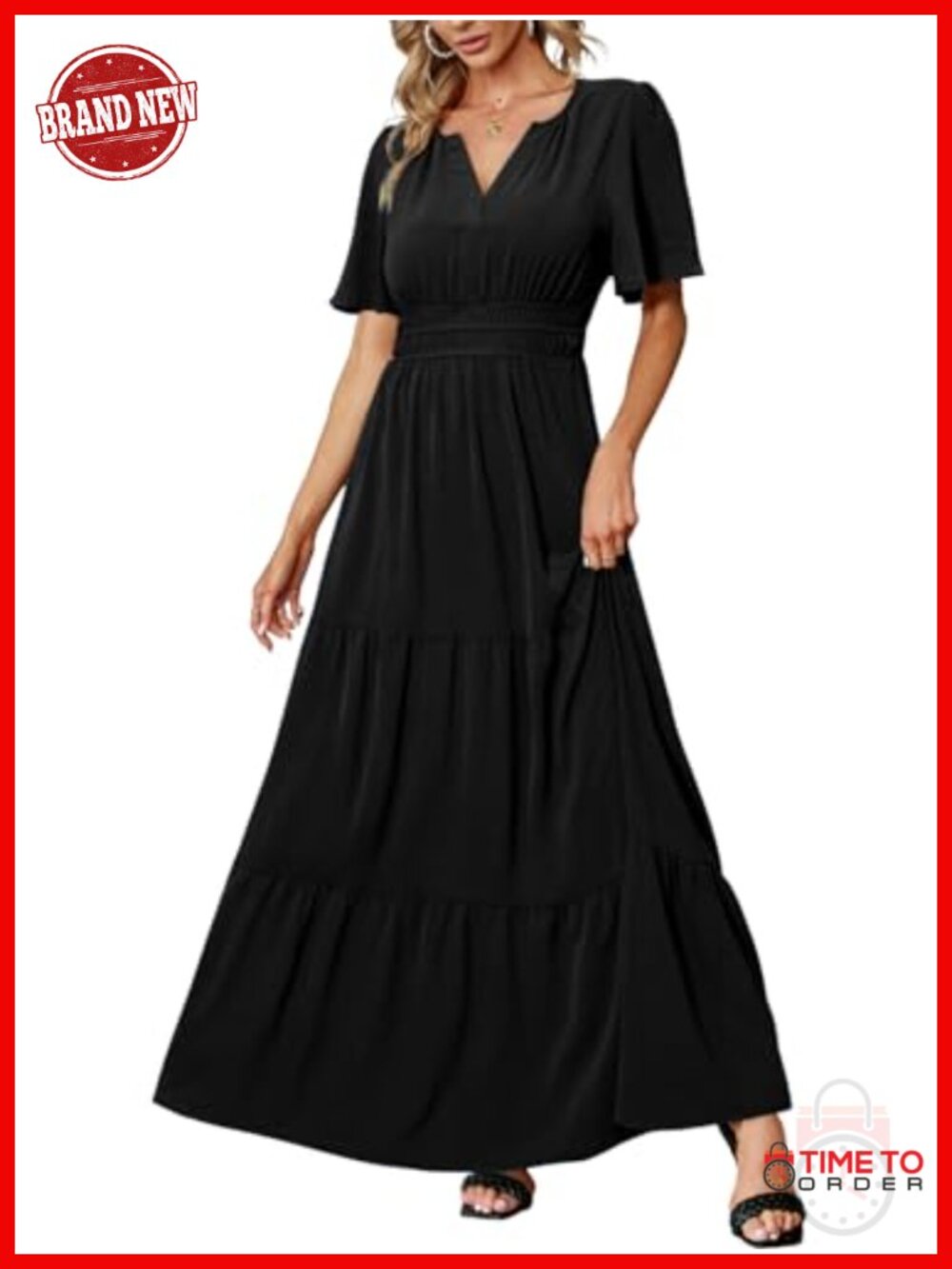 Women's Short Sleeve V Neck Maxi Dress Formal Wedding Guest